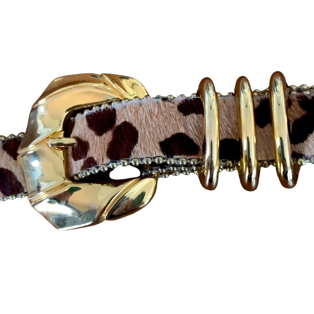B.B. Simon Leopard Print Haircalf Belt with Gold Hardware - Picture 11 of 11